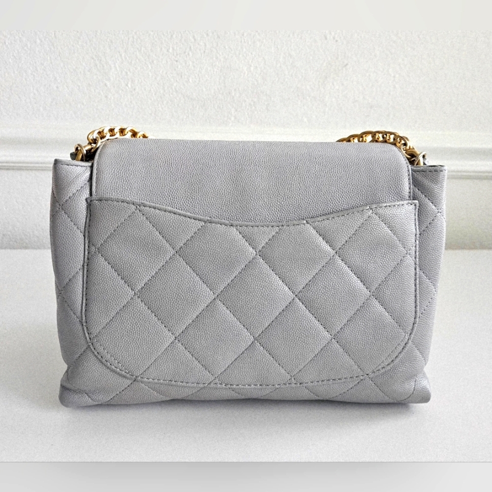 Chanel Gray Caviar Leather Top Handle Two-way Flap Bag - Picture 3 of 16